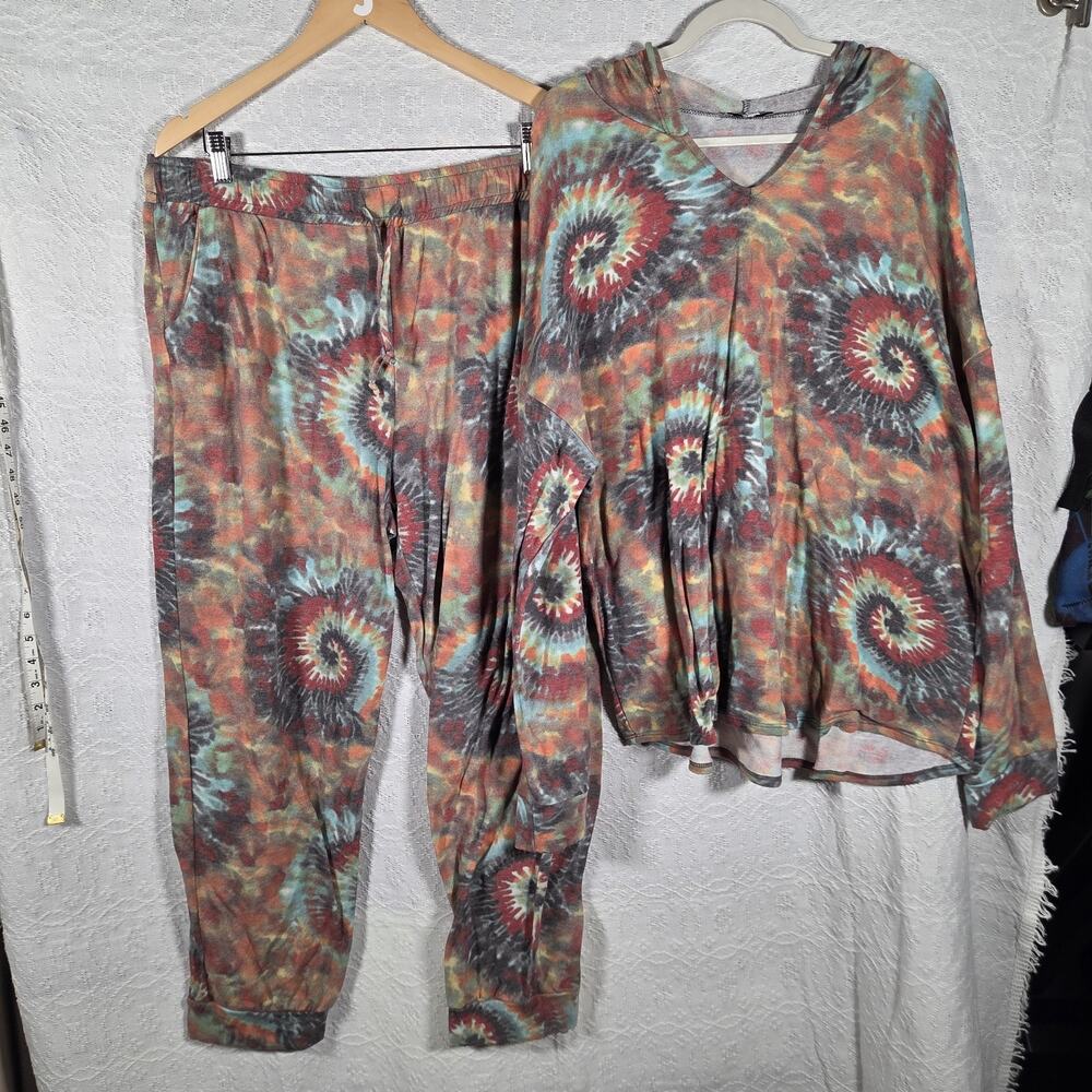 White Birch 2X Tie Dye Lounge Set USA Top & Pants Boho Matching Set Plus Size